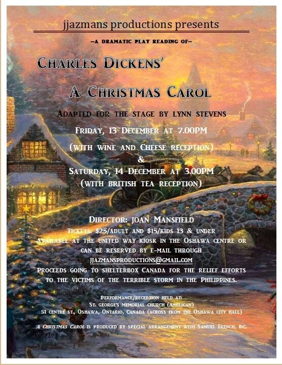 jjazmans productions was founded in 2002 by Joan Mansfield and has delivered professional theatre ever since! Catch A Christmas Carol this December in Oshawa!