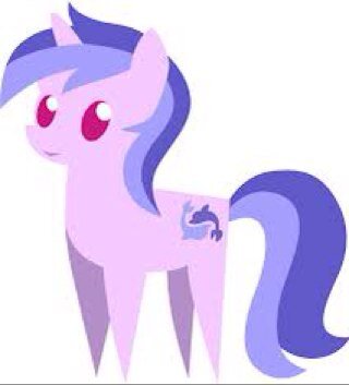 Im SeaFoam. I have shaded blue hair, pink coat and eyes. My cutie mark is two dolphins, one lavender coloured and one dark purple coloured.
