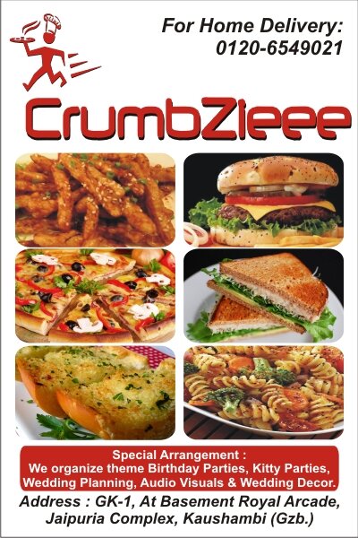 We at CrumbZieee believes in HHH term, Hygiene Hunger Health... We serve Italian and Chinese food @ CrumbZieee. Try us n surely you will never feel regret.