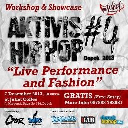 Indonesian Hip Hop Workshop & Showcase, held by @LadyGAN. NEXT #4 ! 7 Des 2013 jam 18.00 di @JulietCoffee Depok GRATIS!