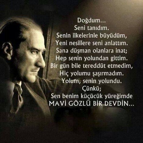 ATATÜRK onurum, MİLLİYETÇİLİK  hayat felsefem, TÜRK olmak gururum, VATAN ise vazgeçilmezim. AMOR PATRIAE NOSTRA LEX