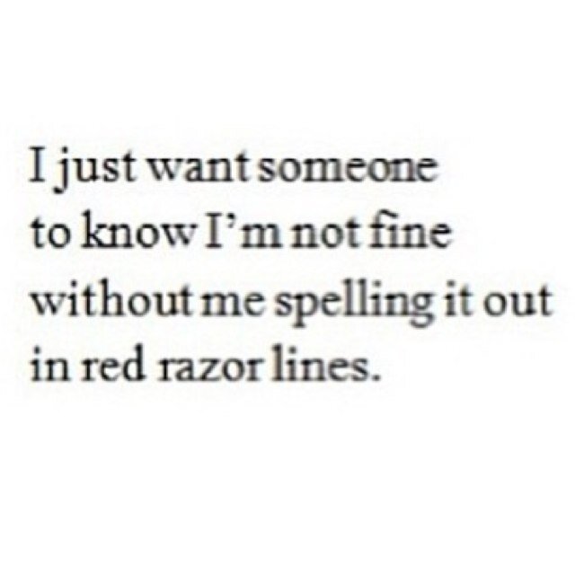 Then she closed her eyes, found relief in a knife. The blood flows out, she cries.