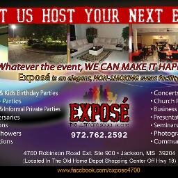 Exposé is an elegant NON- SMOKING Event Facility.
LET US HOST YOUR NEXT EVENT!
Call us at: 972-762-2592