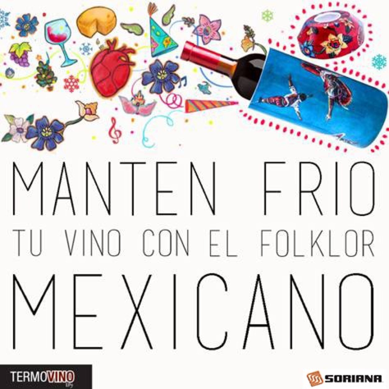 CONTENEDOR AISLANTE PARA UNA AMPLIA SELECCION DE BOTELLAS DECORADO CON PINTURAS HECHAS A MANO CON FOLKLOR 100% MEXICANO.
