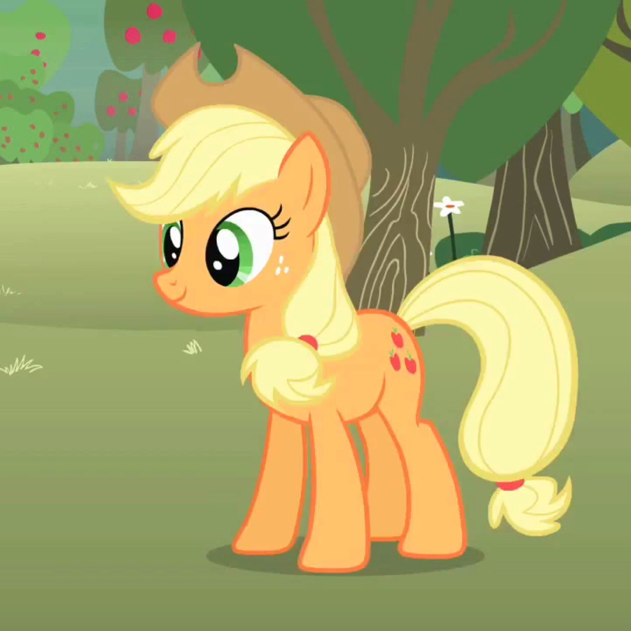 Howdy y'all,my name is Applejack and I love bucking some Apples,I love to hang with my family too.
(Element Of Honesty)