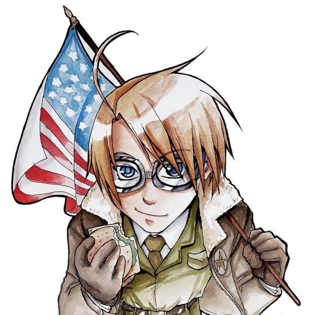 Sup, dudes! I'm Alfred, personification of America, home of the free! I'm engaged to @PastaLovr! I'M THE HERO! You got any burgers? (Jailed for @AlfredFAwesome)