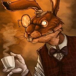 How am I stuck in a hares' body?
Madman, Murderer. Loves tea parties 
And companion to @JervisTheHatter. 
Would you care for some tea?
Or maybe a death....