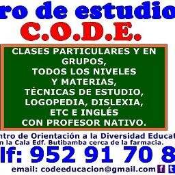 CENTRO DE ESTUDIOS C.O.D.E.
Apoyo escolar, clases particulares o en grupos reducidos, cursos de inglés para estudiantes y adultos, logopedia, dislexia y tda h.