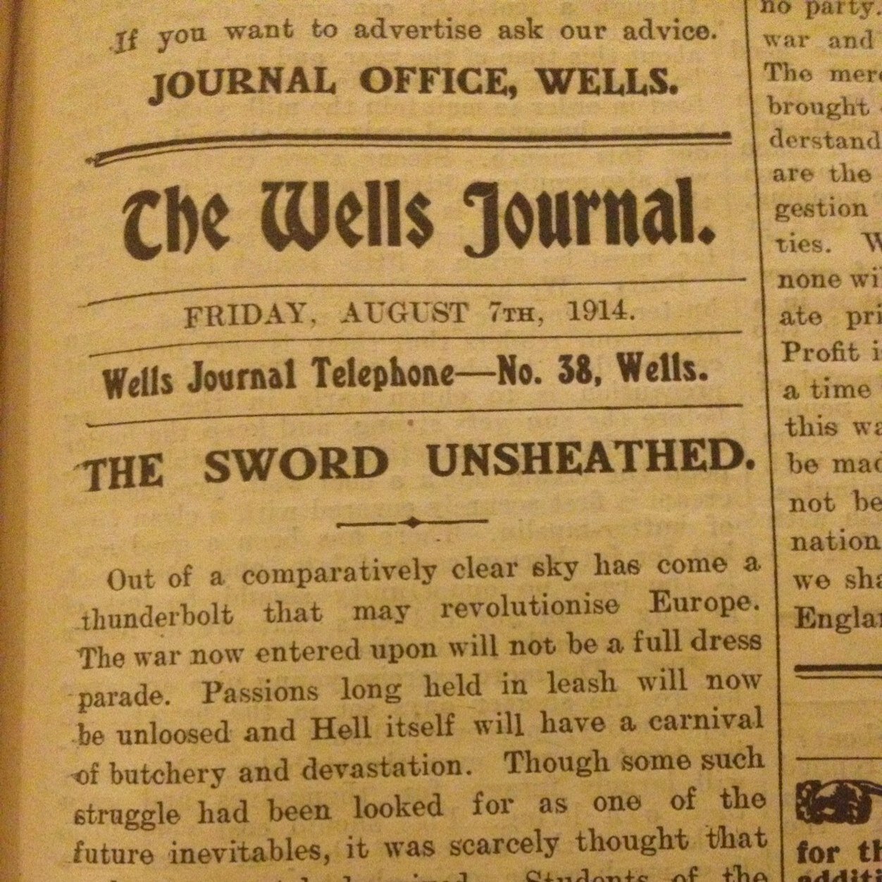 The story of the First World War as reported in the Wells Journal and the Shepton Mallet Journal from 1914-1918, starting on January 1, 1914