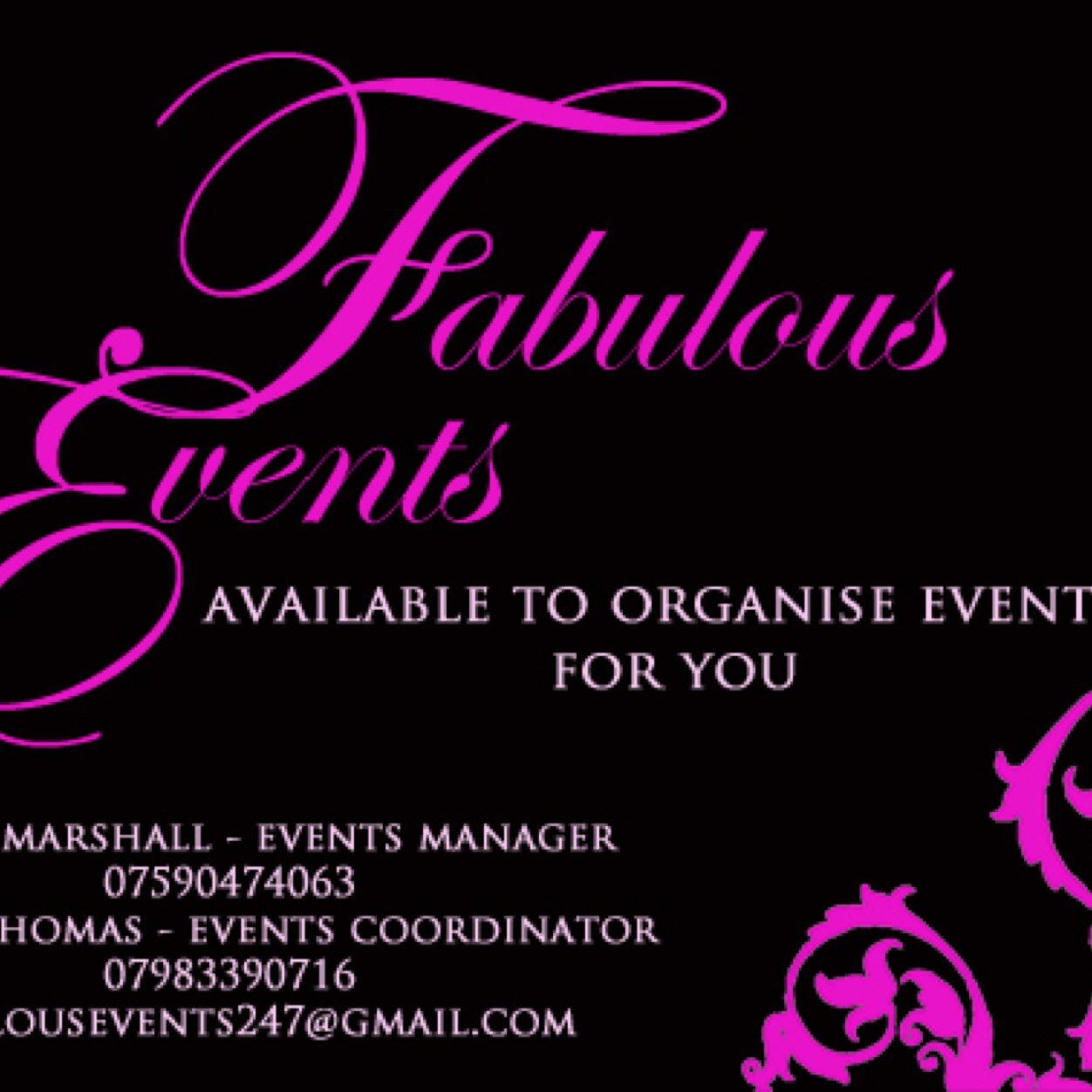 We are here to organise events for you no matter how big or small, we will make it fabulous