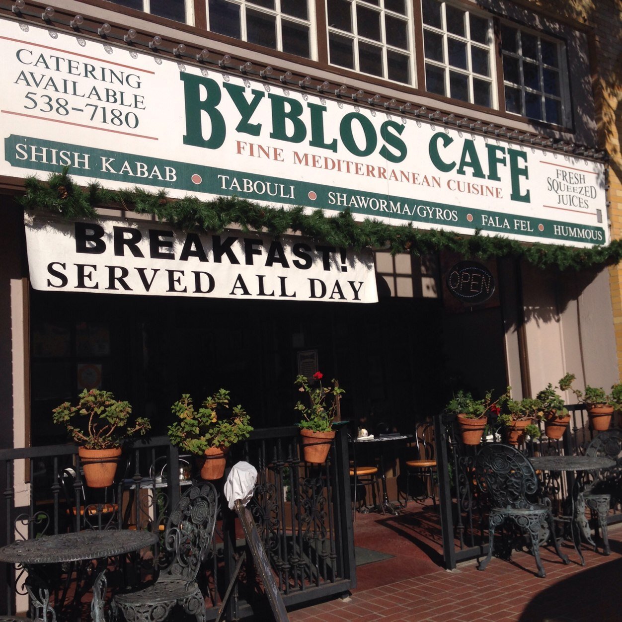 Located in Old Towne Orange 129 West Chapman Ave, 92866 The Original since 1989 Family owned by the Mahshi's
Instagram: @byblos_cafe_