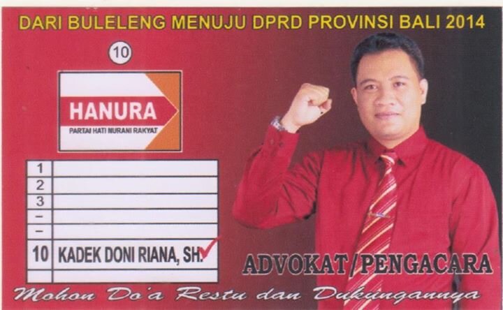 Calon Legislatif DPRD Provinsi Bali Daerah Pemilihan Buleleng dari Partai Hanura No. Urut 10, KADEK DONI RIANA, SH