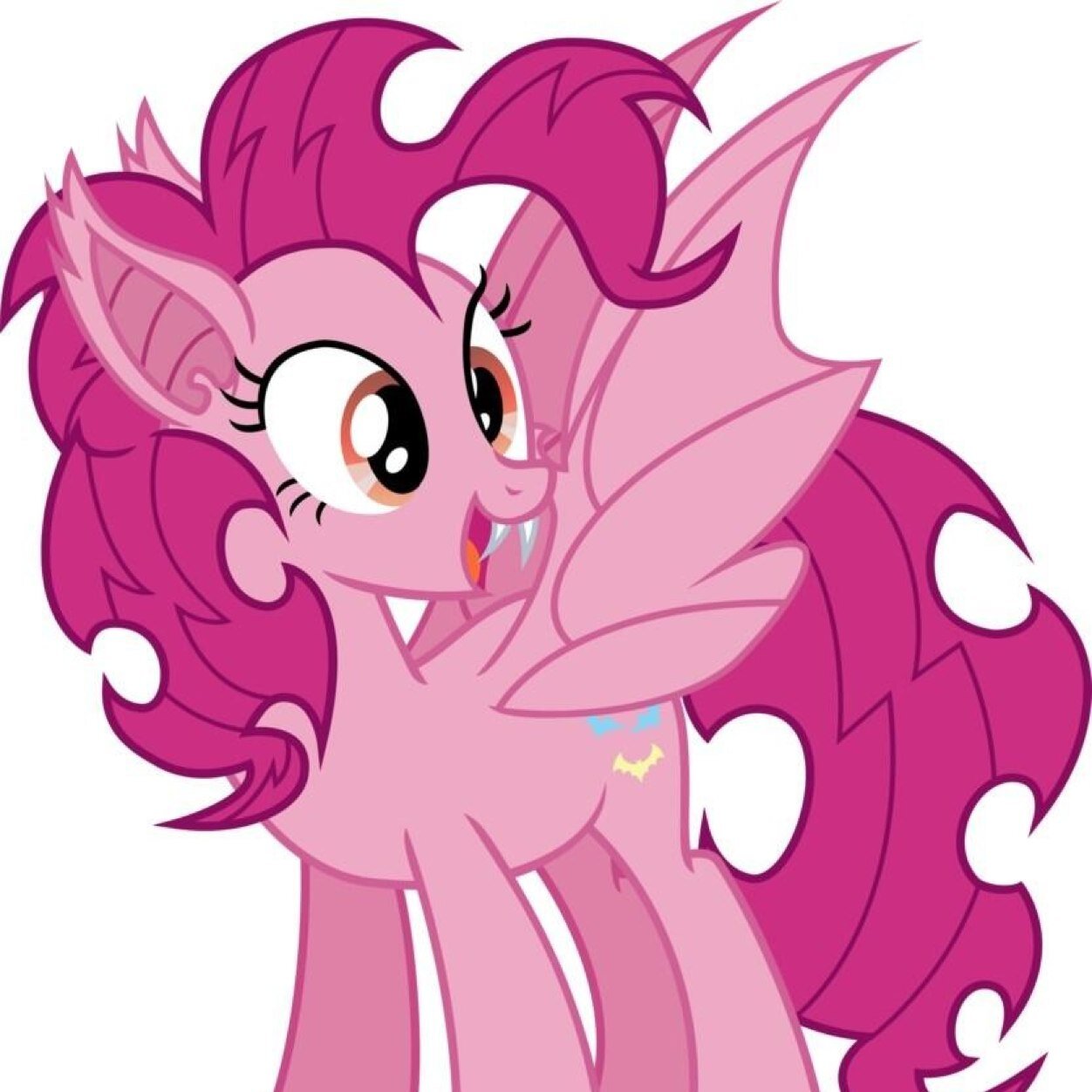 Scree~! Hi i'm PinkieBat! The batpony form of @mlp_Pinkie! Always up for good batpony fun!
