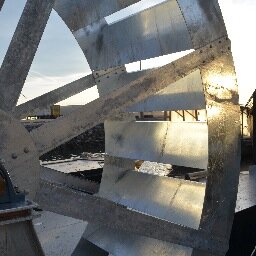 Innovative sustainable technologies. Baltimore's Inner Harbor Waterwheel installed on May 6, 2014.