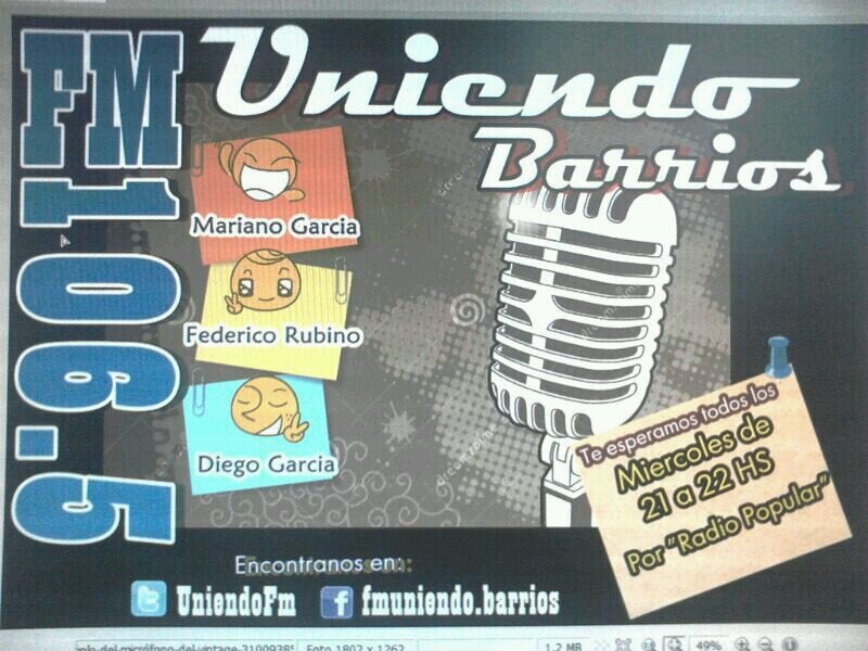 espacio de la fuerza uniendo barrios. todos los miércoles de 21 a 22hs x la fm 106.5 o http://t.co/7IiTHCc20w