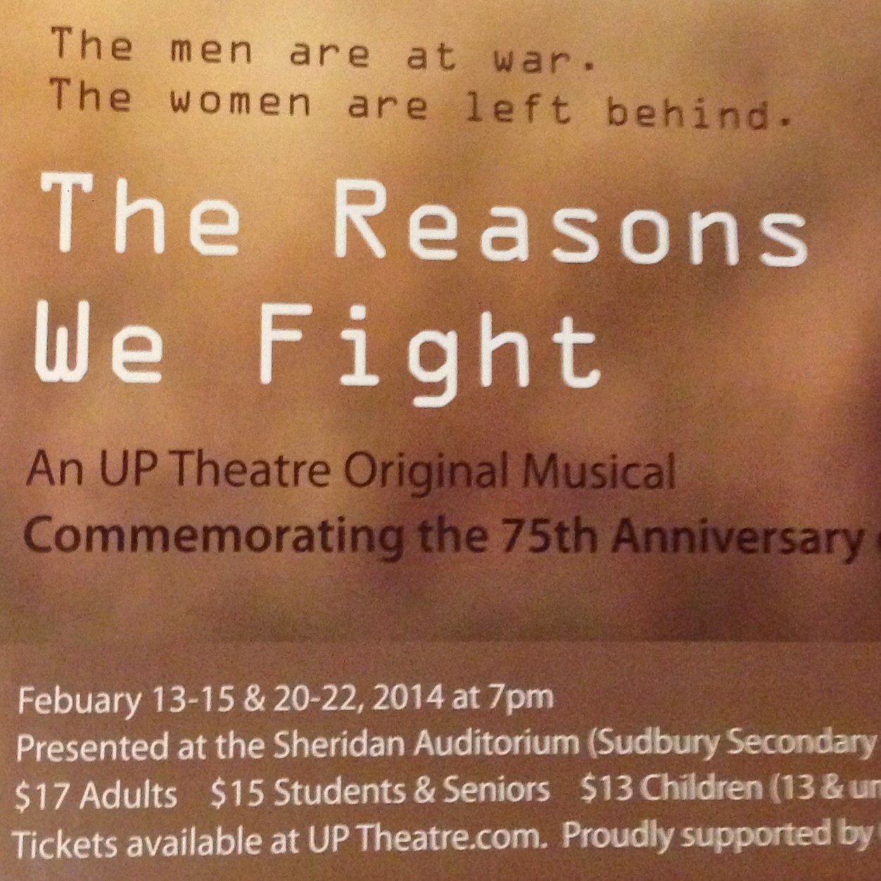 Providing the opportunity for youth in the community to grow and learn about Theatre, while giving back to local charities! The Reasons We Fight plays Feb 13-22
