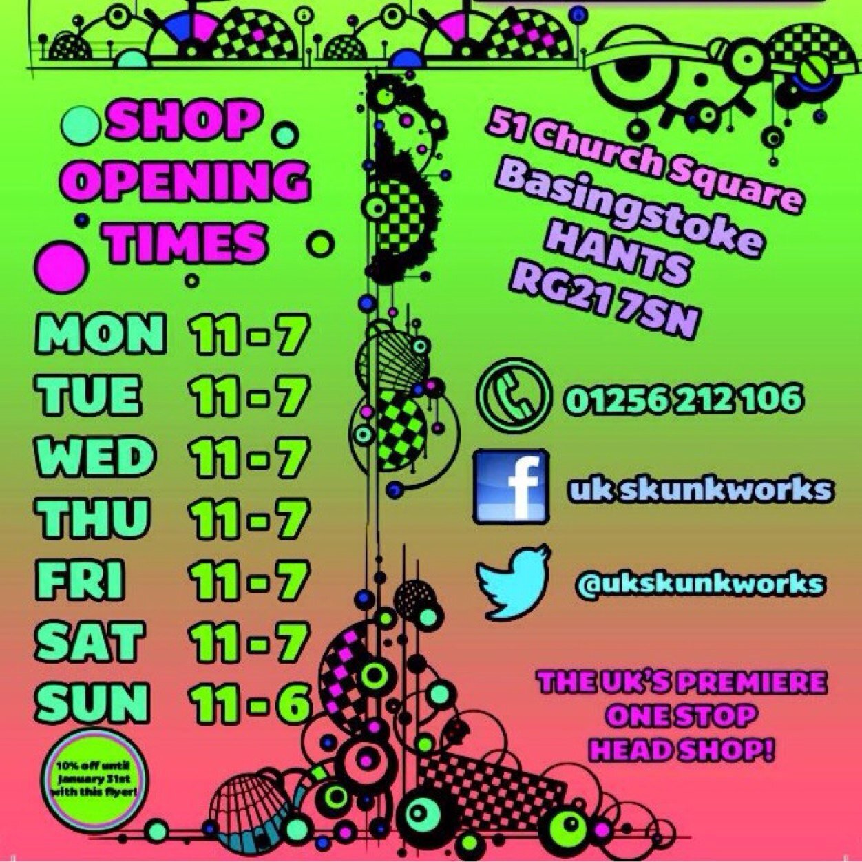 Skunkwork Basingstoke is a one stop shop for life style accessorises, smoking paraphernalia and adult fun.