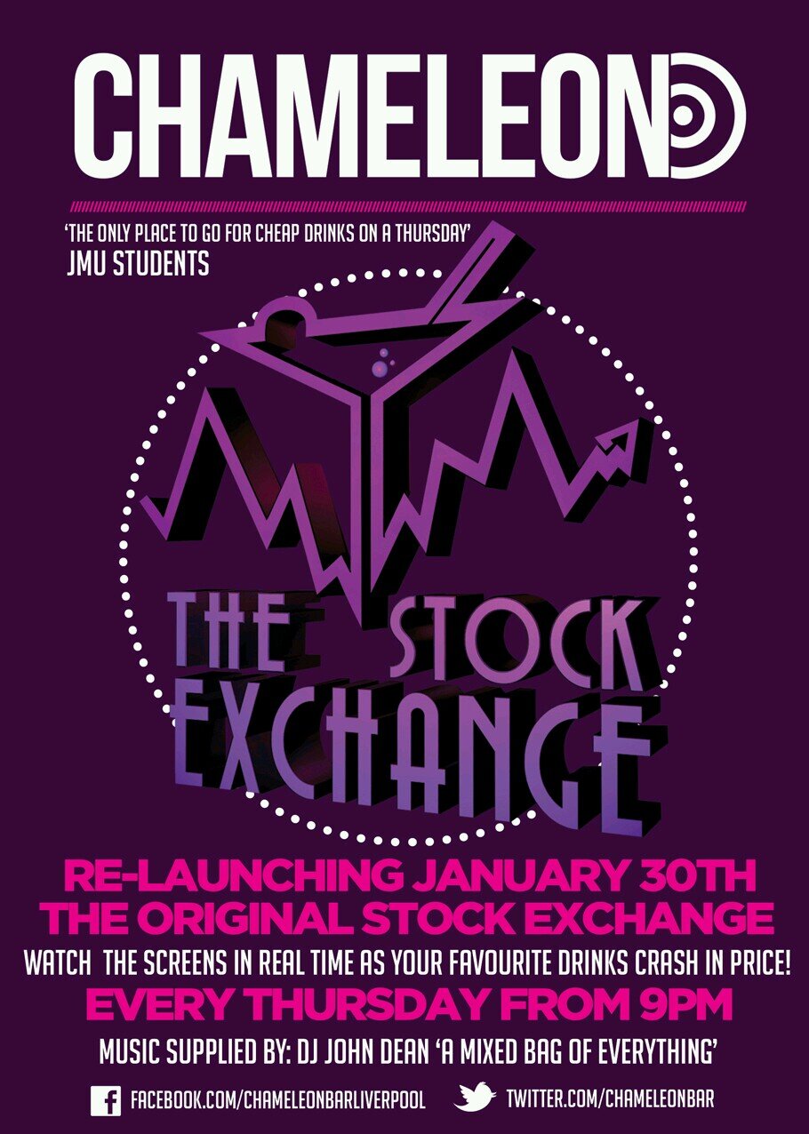 Liverpools craziest night out! drinks prices change all night long! free entry every thursday @ chameleon bar