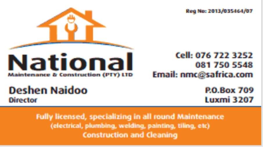 Fully licensed, specializing in all round Maintenance(electrical, plumbing, welding, painting, air conditioning, tiling, etc) Construction and Cleaning