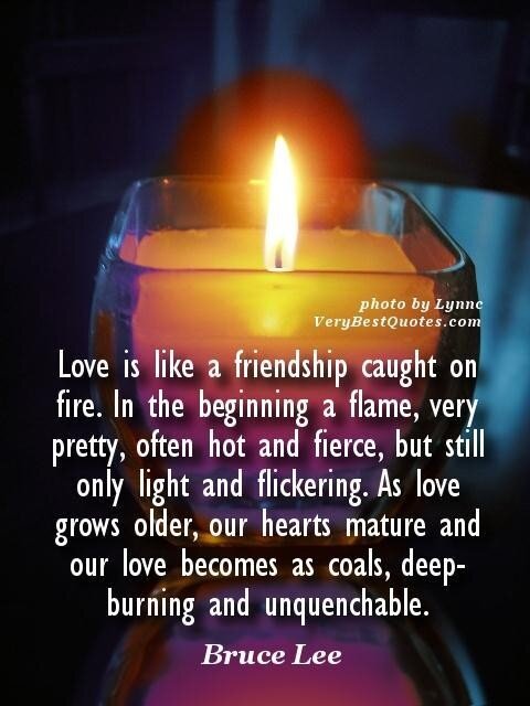 Love is like a friendship caught on fire. In the beginning a flame, very pretty, often hot and fierce, but still only light and flickering.