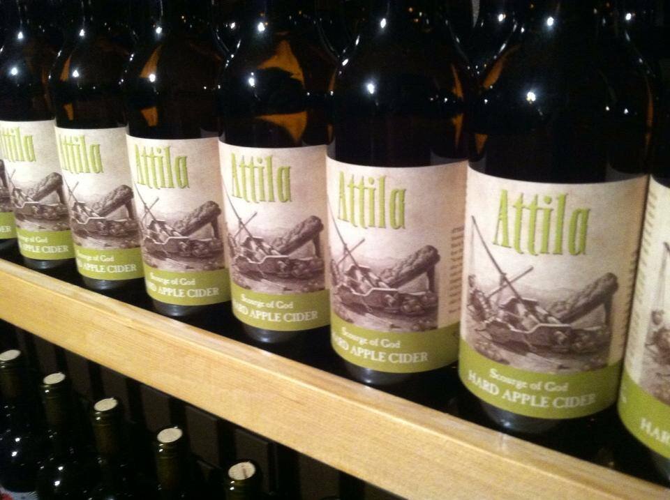 Washington State produced Attila Scourge of God Hard Apple Cider!!! A delicious blend of Gala, Golden Delicious, and Granny Smith apples!