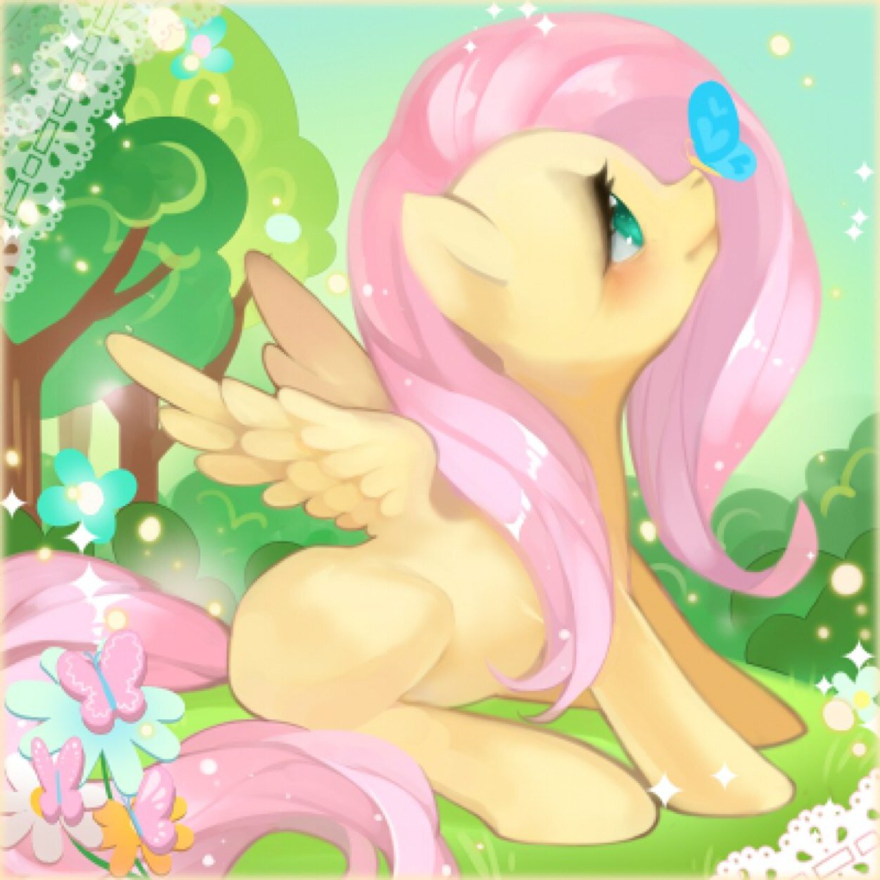 H...hi im f...fluttershy [ if you trap her in a cage or hurt her she will do what you want ] [ is afriad of everypony ] [ no friends ]