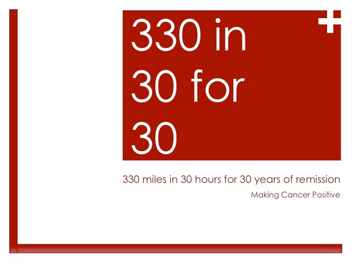 Riding 330 miles in 30 hours for 30 years of remission.  Acute Lymphocytic Leukemia survivor, cycling coach, skin cancer survivor, advocate 4 cancer patients