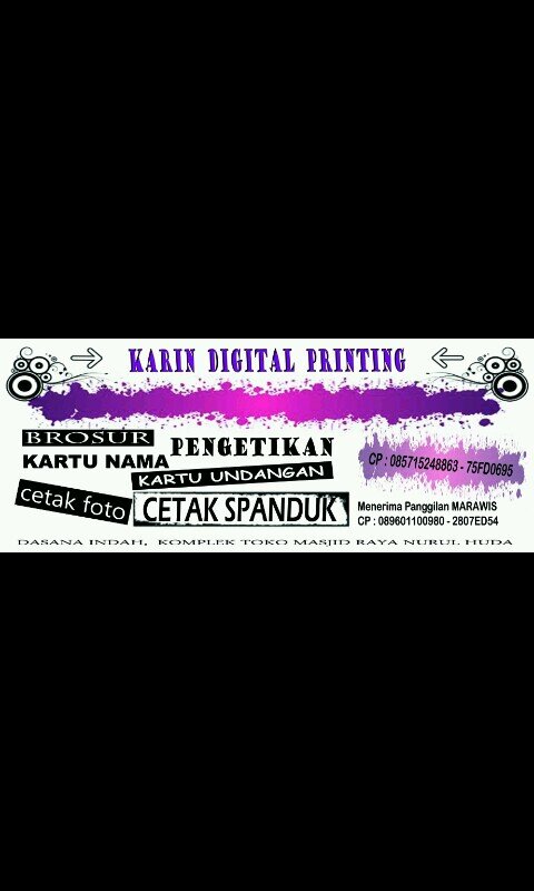 Menerima jasa Percetakan Spanduk, Brosur, Kartu Nama, Kertas Undangan, Cetak Foto, Pengetikan DLL.. cp: +6285715248863 - 089687783063 - pinBB 75FD0695
