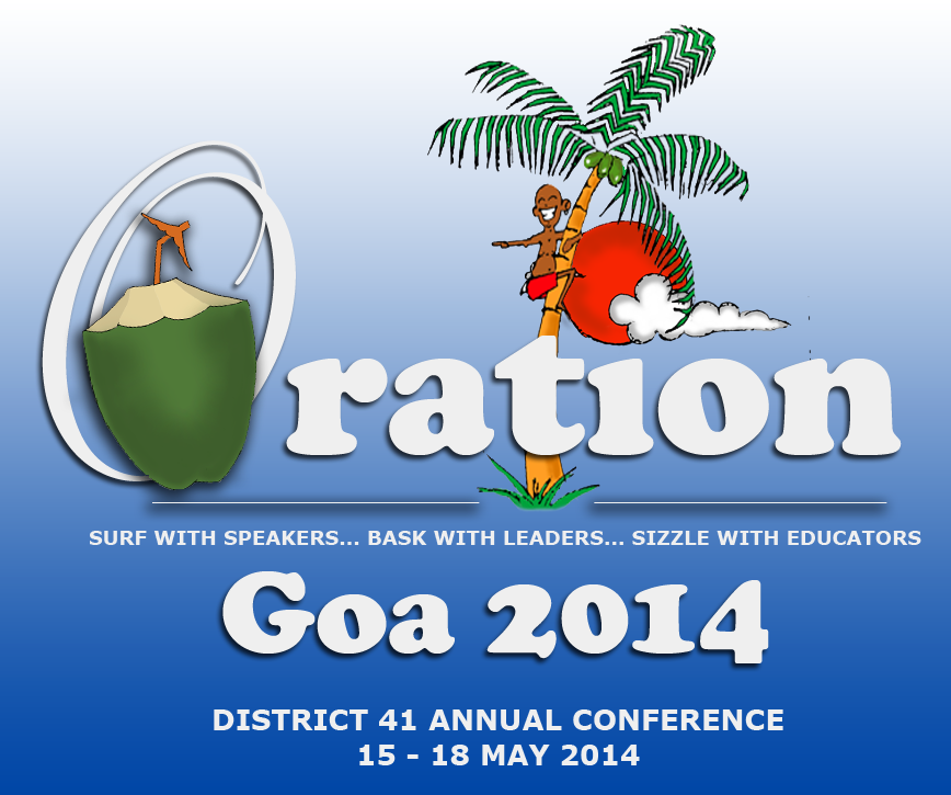Official Oration 2014 Goa - District 41 - Toastmasters Conference Twitter account. Tweeting important news, schedule about the Event