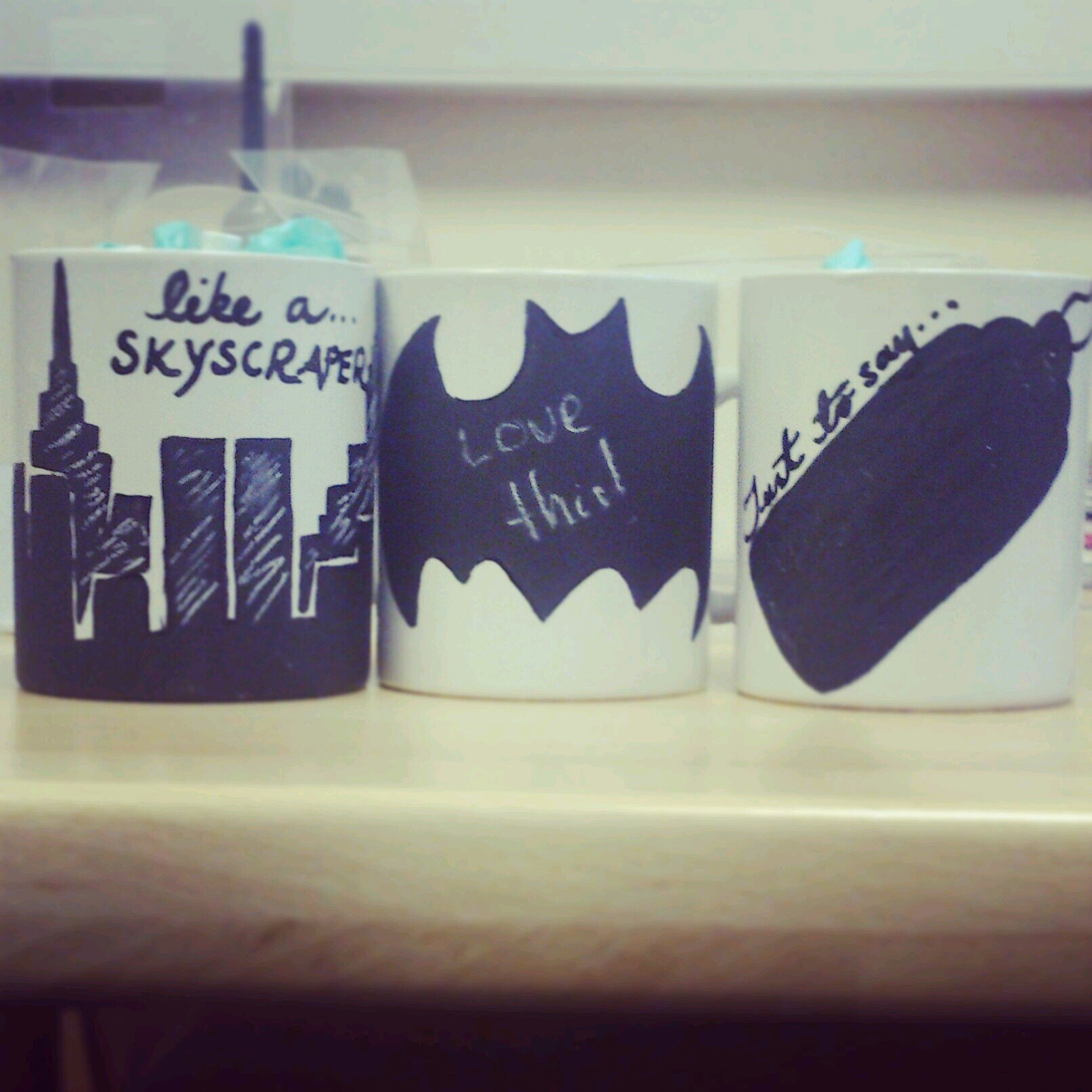 Ready made hand painted mugs that can be written on with chalk and erased over and over again. Oven/Dishwasher/Microwave safe. #YoungEnterprise
