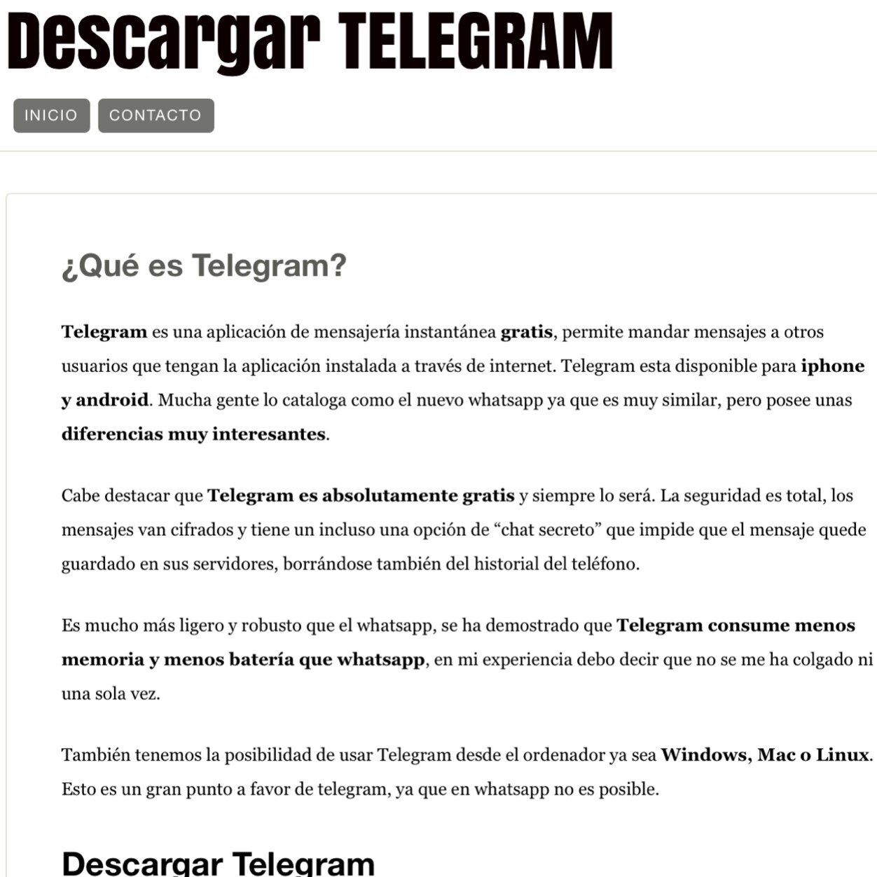 Información sobre como descargar Telegram, la mejor aplicación de mensajeria gratis actual. Descargar para iphone, android, Window en descargartelegramgratis.es