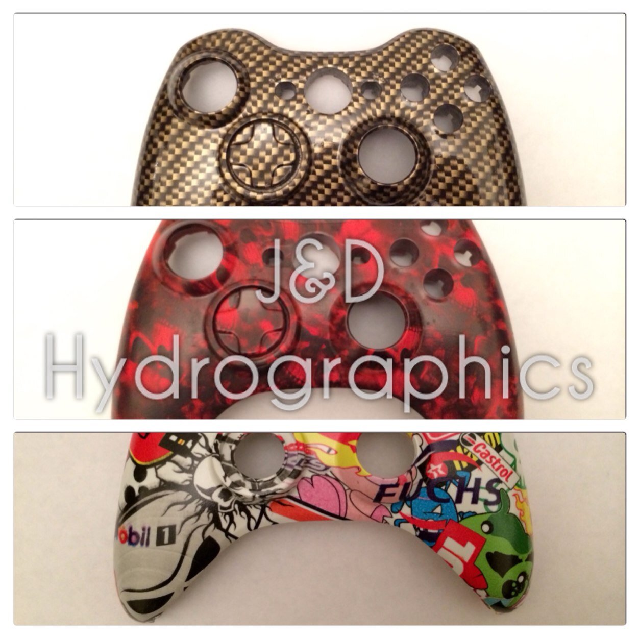 J&D Hydrographics provide a hydro dipping customisation service for various different items. From Gaming Controllers to Phone Cases to Picture Frames!