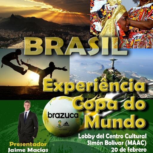 Conversatorio de la cultura brasileña y su relación con el fútbol a vísperas del Mundial #Brasil2014 
Febrero 20 a las 19h30 en el MAAC
!ENTRADA LIBRE!