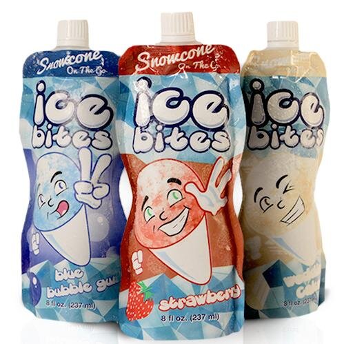 Ice Bites is the new age concept of snowcones. It is a convenient spout pouch that contains a homemade new orleans style snowcone in it.