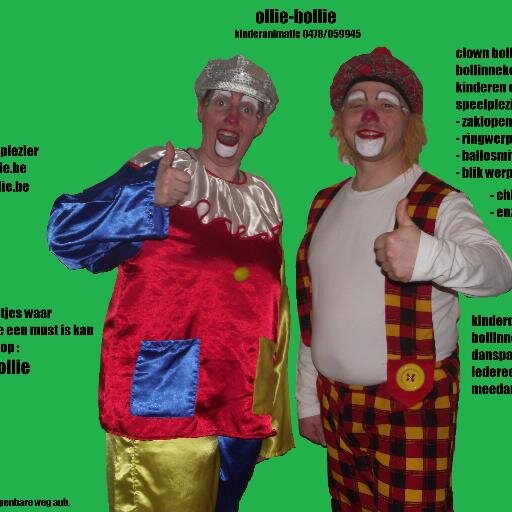 voor al uw feestjes, verjaardagen, rommelmarkten, braderie,...
spel en speelplezier .
we geven de kinderen een dag om nooit te vergeten clown bollie