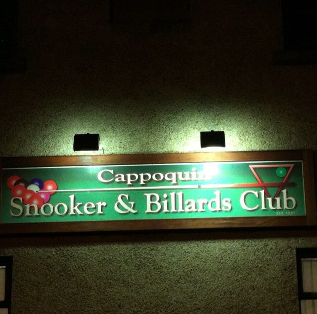 Cappoquin Official Snooker club. Give a tweet or message if ya want any info :) club opens from 7:30 to 10:30 on a Monday Tuesday and wednesday