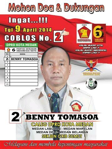 Dikala Saya Salah...Saya Salah
Dikala Saya Benar...Saya Benar

           Caleg Partai Gerindra Dapem V Kota Medan No Urut 2
