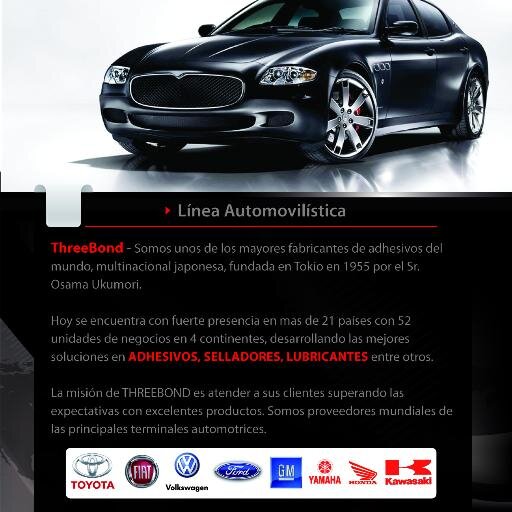 ThreeBond es una empresa multinacional que desarrolla las mejores soluciones en adhesivos, selladores, lubricantes, trabas químicas, adhesivo de contacto, etc