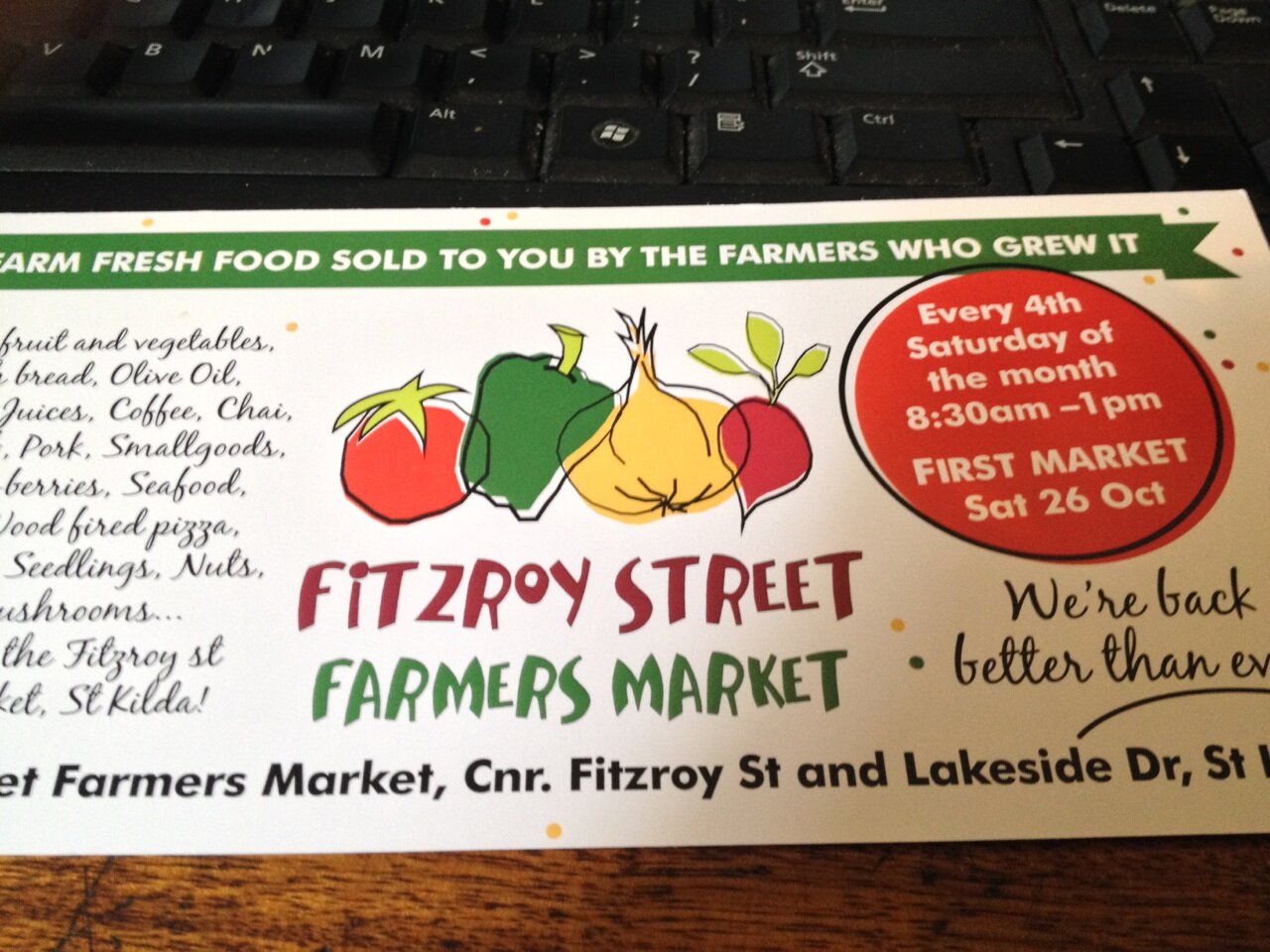 Fitzroy St Farmers Market, St Kilda, Fourth Saturday of the month. Freshest of fresh, free'ist of free, Champion of good food.