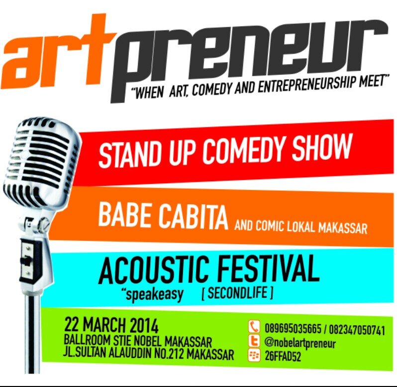 NobelArtpreneur's profile picture. #APwithBABECABIITA a.k.a 1st winner Stand Up Comedy 3 and Acoustic Festival 22nd March 2014. for reservation: 089695035665/082347050741 pin:26FFAD52