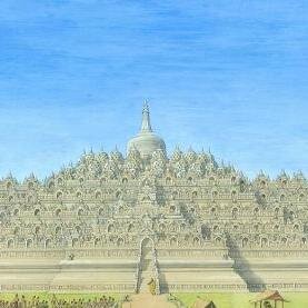 A Mahayana Buddhist Temple consists of six square platforms topped by 3 circular platforms and is decorated with 2,672 relief panels and 504 Buddha statues.
