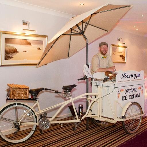 bennysicecream's profile picture. Tandem ice cream bicycle around Bude, selling organic, locally sourced ice cream. Also available for event, wedding and promotional hire.