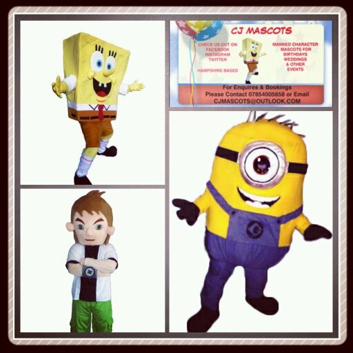 We at CJ Mascots have manned characters to attend your Birthday/Wedding or any other event.  any bookings phone 07854005658 or email cjmascots@outlook.com