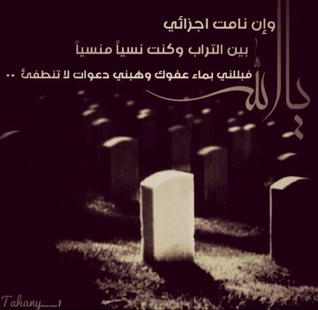 يا الله ،
 وإن نامت اجزائي بين التراب وكنت نسياً منسياً ؛
فبللني بماء عفوك وهبني دعوات لاتنطفئ