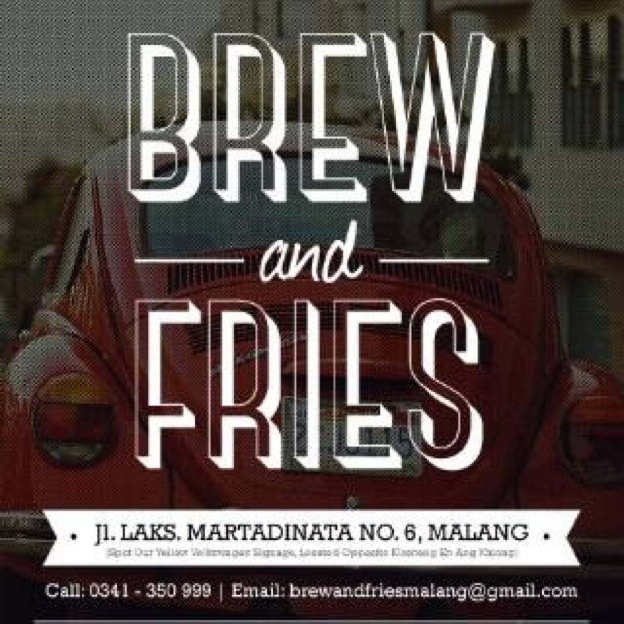 brewandfries's profile picture. Brew and Fries Automotive Lounge
Jl. Laksamana Martadinata no 6. Malang.
(Right in front of the Chinese Temple, Eng An Khiong)
0341-350999