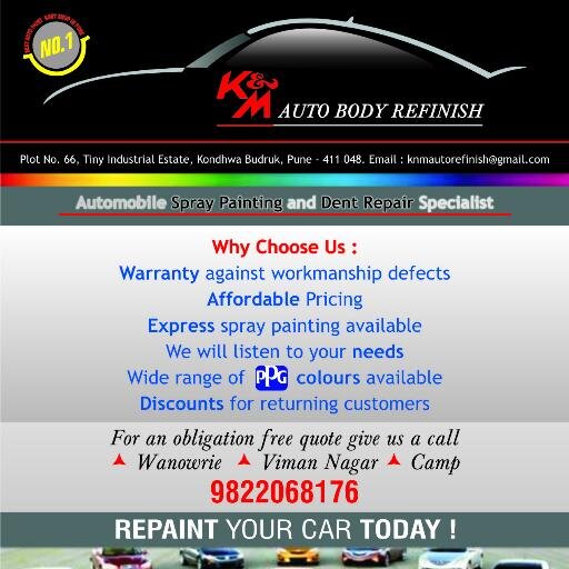 we are an auto refinish shop based in pune. if you need to fix a dent or paint your car we are the guys you need to get in touch with