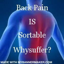 Back Pain is normally easily and properly sorted in usually just 2 visits.  40 years experience and over 40,000 patients justify the claim.