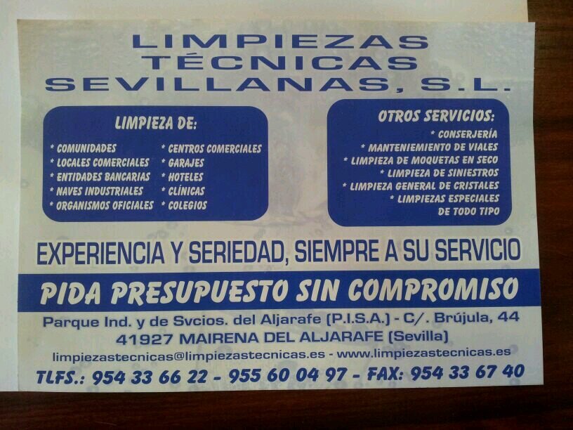 Empresa de limpieza, creada en 1995 dedicada al servicio de limpieza y consejería de edificios, centros deportivos, colegios...Situada en Parque Industrial PISA