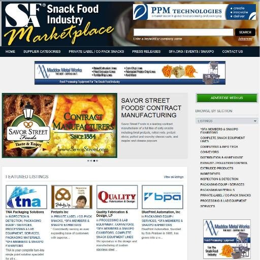 Snacking industry suppliers guide for the #snack food industry manufacturers, incl #ingredients, #food processing equipment, #packaging equipment & materials.