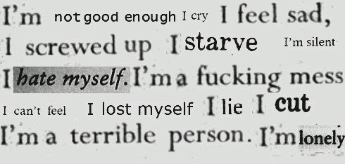 Just another depressed teenage girl who wants to die. *cutting,crying, fake smiling* just trying to be happy again. Days clean-too many-